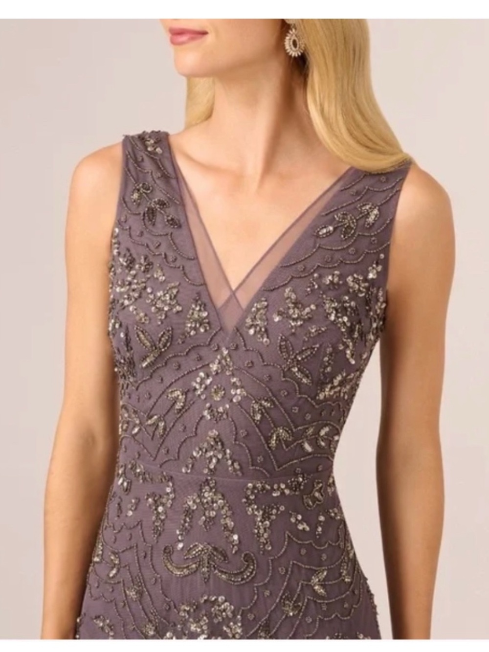 Adrianna Papell Moonscape Beaded Midi Dress NWT SZ 14 Cocktail Wedding Guest MOB - Picture 4 of 11